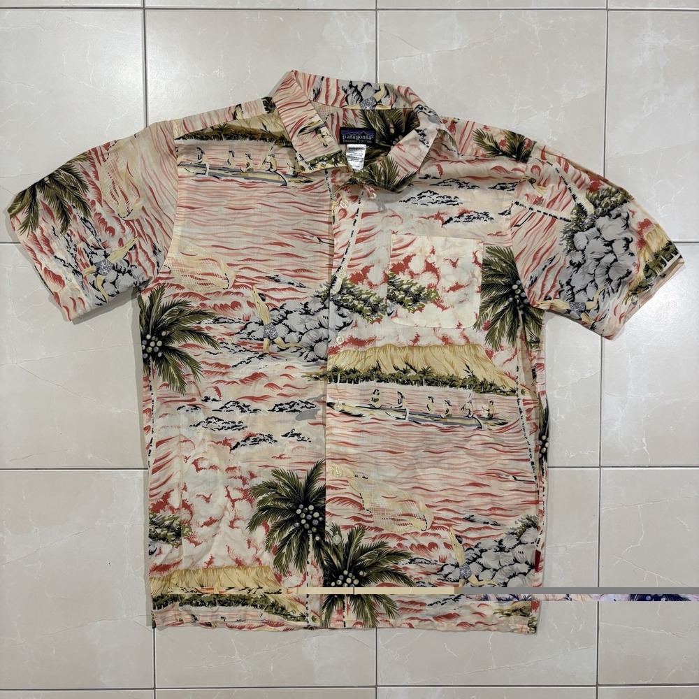 Vintage Patagonia Aloha Hawaiian Shirt Men's M Surf Palm Tree Sailing Loop Y2K